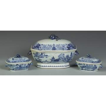 3 Chinese Export Tureens w/boars head handles