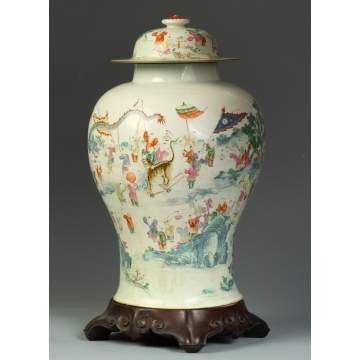 Large Hand Painted Oriental Covered Jar