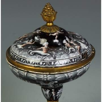 Rare 16th Cent. Enameled & Gilt Bronze Covered Compote by Jean Court