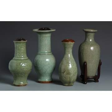 4 Celadon Vases