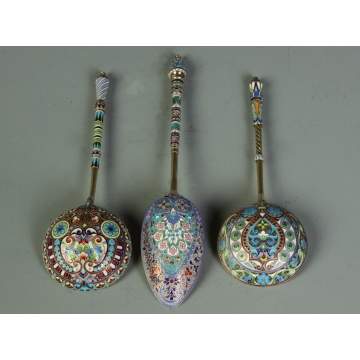 3 Russian Enameled Spoons