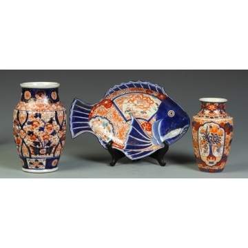 2 Imari Vases & Imari Fish Plate