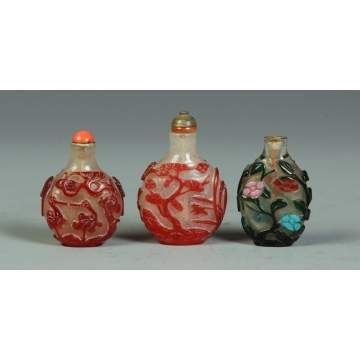 3 Snuff Bottles w/Floral & Bird Design