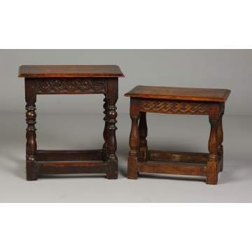Two Early Joiners Stools w/Relief Carving