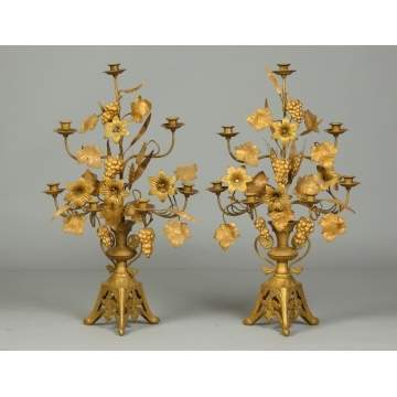 Pair of Victorian Gilt Brass Candelabras