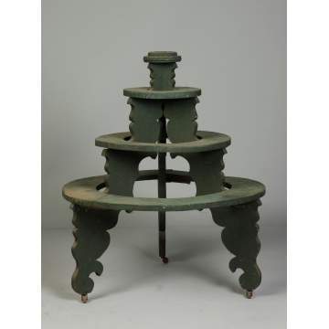 Late 19th/Early 20th Cent. Round Green Painted Plant Stand w/Cut Out Design