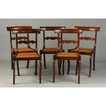 Set of 5 Grain Painted Brass Inlaid Maple Chairs