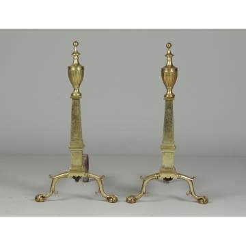 Pair of Chippendale Style Brass Andirons