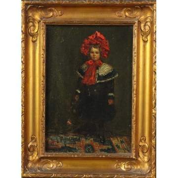 19th Cent. Portrait of a young girl in a red bonnet