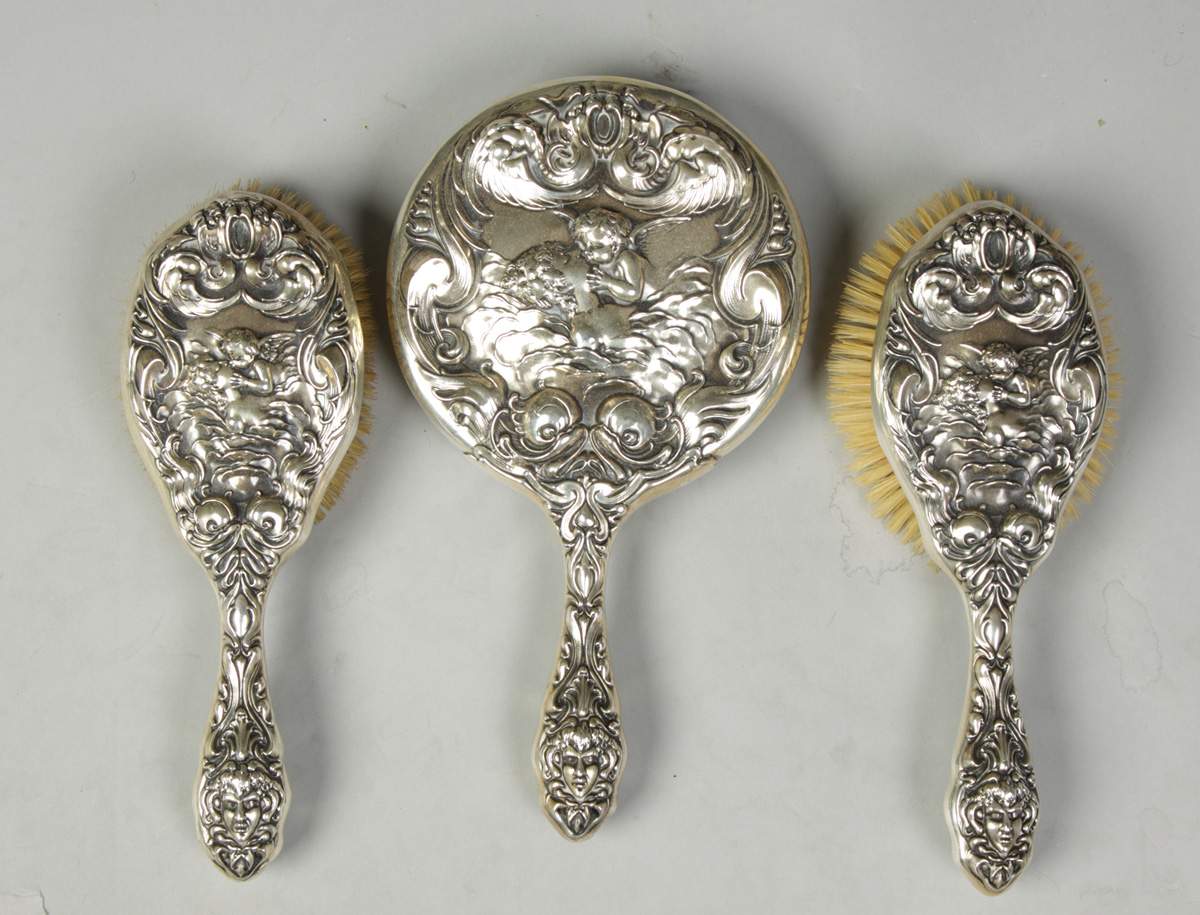 Victorian Silver 2 Brush & Mirror Set Cottone Auctions