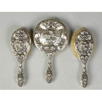 Victorian Silver 2 Brush & Mirror Set