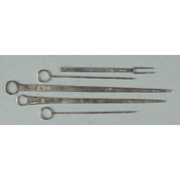 Group of 5 Various English Sterling Meat Skewers