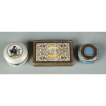 3 Silver & Enameled Covered Boxes
