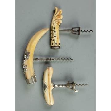 3 Bone & Silver Mounted Cork Screws