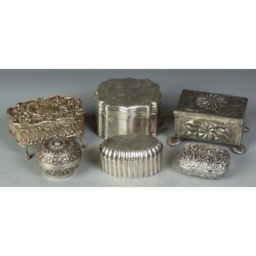 Group of 6 Covered Sterling Silver Boxes