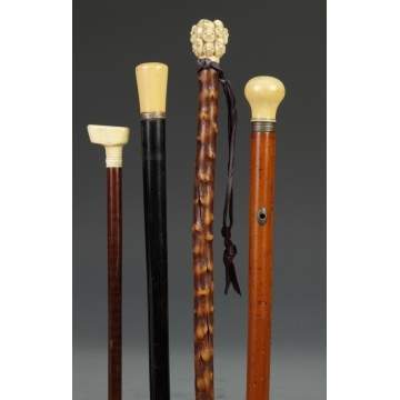 Group of 4 Ivory Handled Canes
