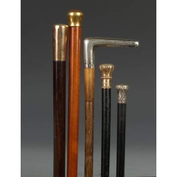 Group of 5 Silver & Gold-Tone Handled Canes