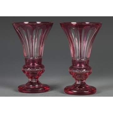 Cranberry Cut to Clear Overlay Vases