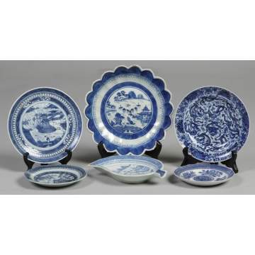 Group of 6 Pieces Blue & White Export Porcelain