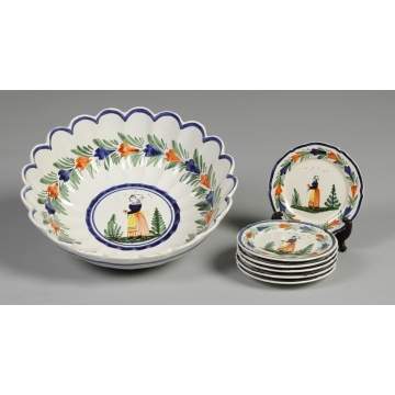 Quimper Bowl & 6 Small Plates