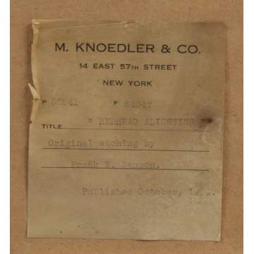 Frank W. Benson (American, 1862-1951) "Redhead Alighting"