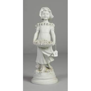 Bisque Figure of a girl w/flower basket