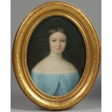 Sgn. Pastel of a young girl in blue dress