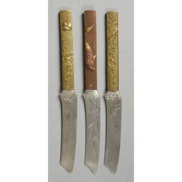 3 Gorham Sterling Knives w/Asian Motif