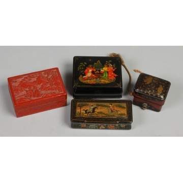Group of lacquered, cinnabar & oriental snuff boxes