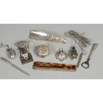 Group of sterling objects incl. yo-yo, shoe horn, letter clip, etc.