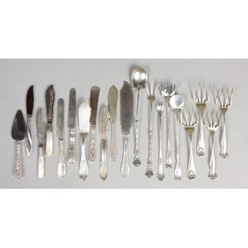 Group of sterling & silver knives, forks, serving pieces