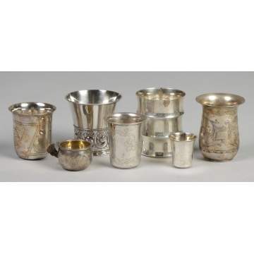 Group of silver beakers, etc.
