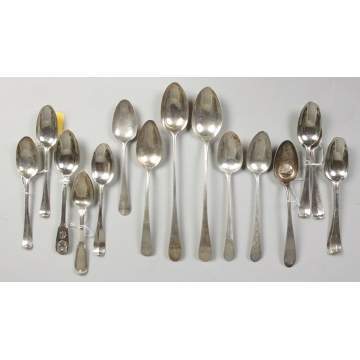 Early tablespoons, teaspoons, serving spoons, etc.