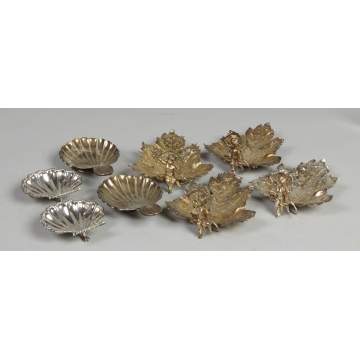 Sterling leaf form nut dishes & silver plate nut dishes