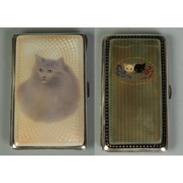 2 Fine Enameled & Silver Card Cases