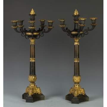 19th Cent. Patinated Bronze Empire Style Candelabras