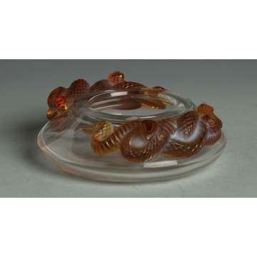 Lalique Bowl w/Amber & Opalescent Applied Snakes
