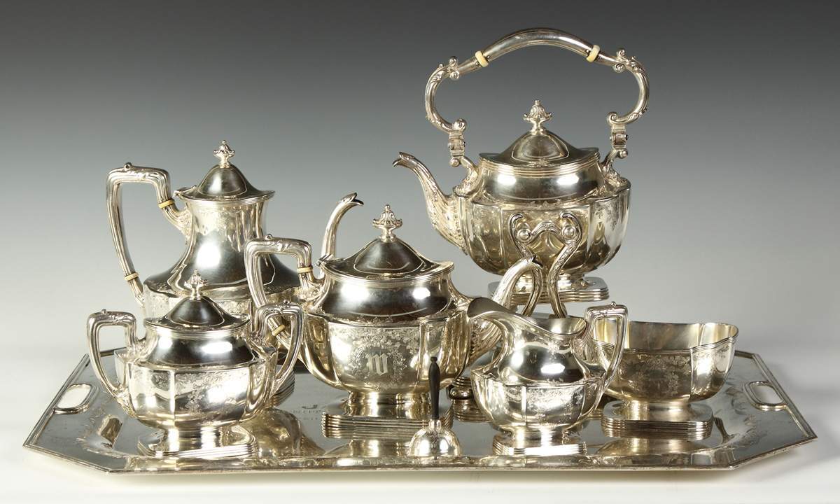 International Sterling Silver 6Pc. Tea Set w/Matching Tray Cottone