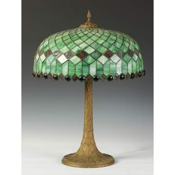 Early 20th Cent. Leaded Glass Table Lamp w/Jeweled Border