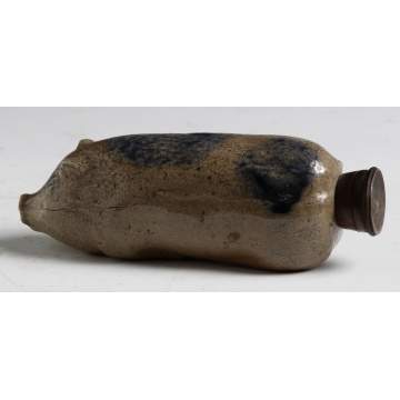 Rare Decorated Stoneware Pig Flask