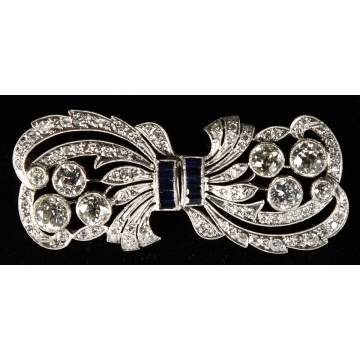 Ladies Vintage Platinum, Diamond & Sapphire Brooch