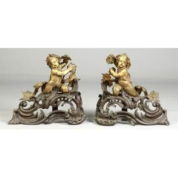 Pair of Bronze French Chenets