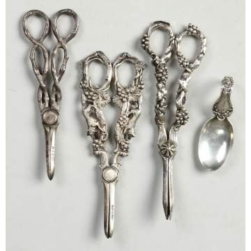 Sterling Spoon & 3 Grape Scissors