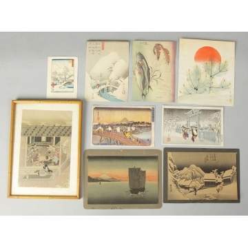 Group of Japanese Woodblock Prints, w/c, etc.