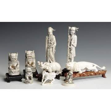 Group of 9 Carved Ivory Figures & Animals