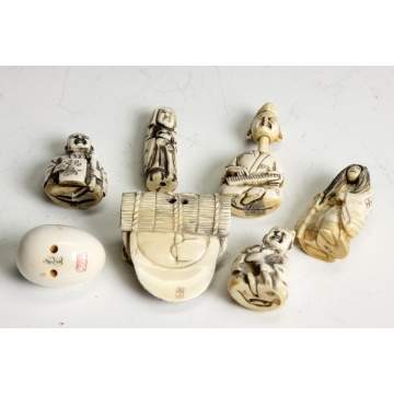 Group of 7 Carved Ivory Netsukes