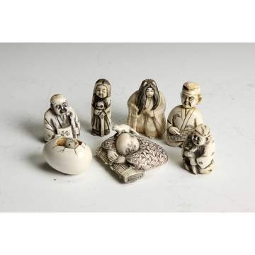 Group of 7 Carved Ivory Netsukes