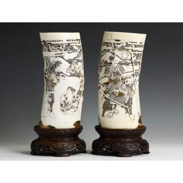 A Pair of Fine, Carved & Gilded Japanese Ivory Tusks