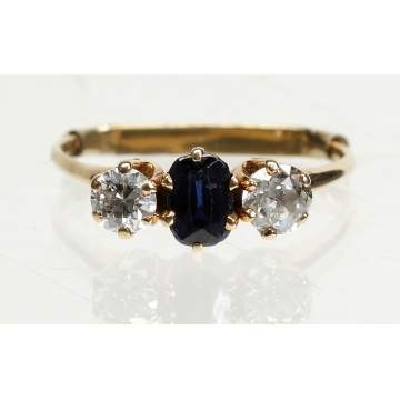 14k Yellow Gold, Diamond & Sapphire Ring