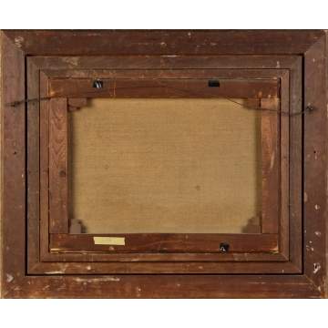 Warren Sheppard (American, 1858-1937) Rocky coast w/sail boat 